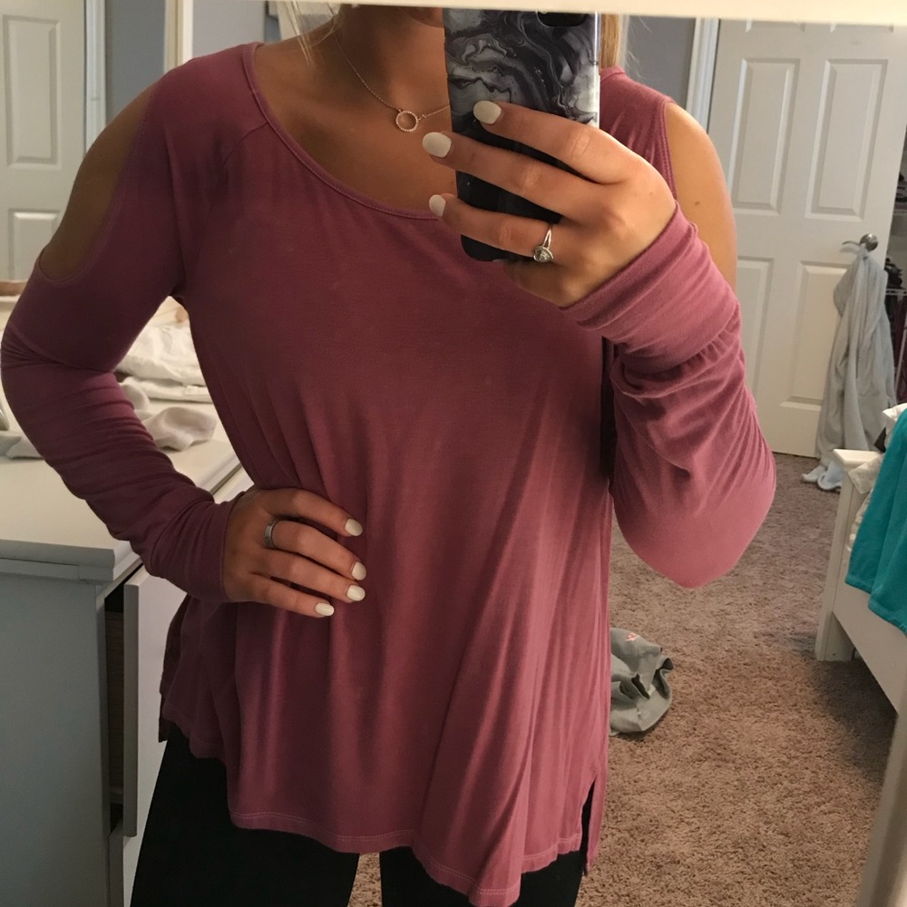 Soft long sleeve maroon top with shoulder cut outs
